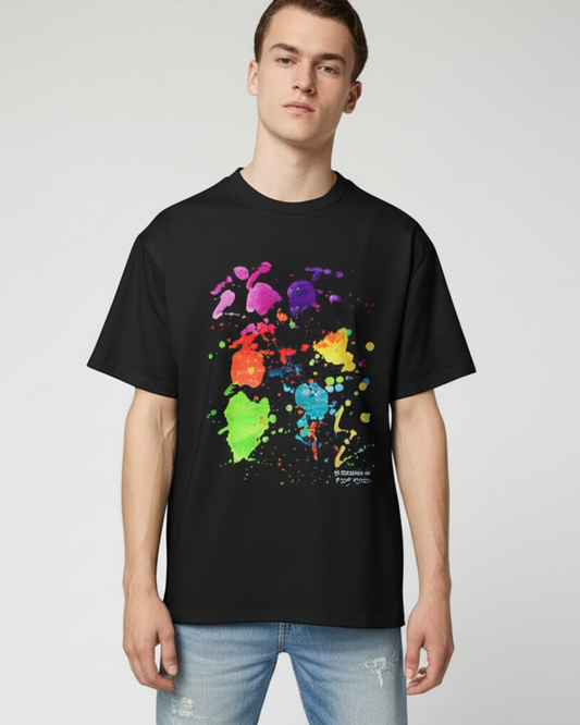 Color Splash Oversized Black T-Shirt – Designed by 9-Year-Old Mithu | House of Magnetic HOUSE OF MAGNETIC