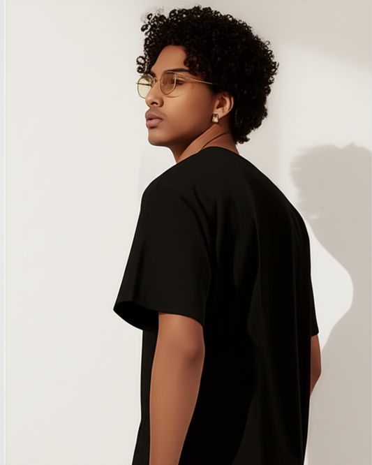 Black Oversized T-Shirt – Printed Apple Tree Drawing by 9-Year-Old Mithu | House of Magnetic HOUSE OF MAGNETIC