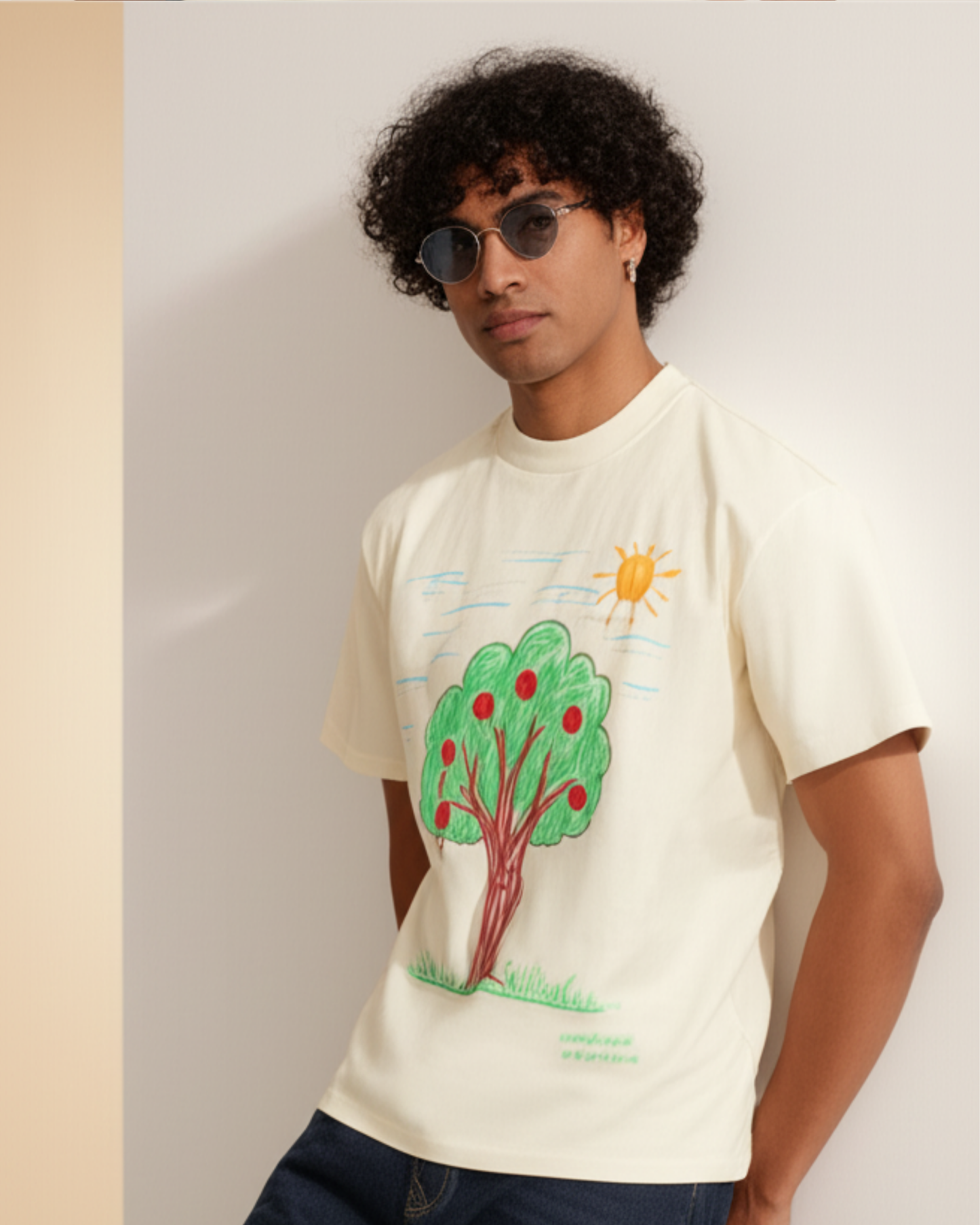 Off-White Oversized T-Shirt – Printed Drawing by 9-Year-Old Mithu | House of Magnetic HOUSE OF MAGNETIC