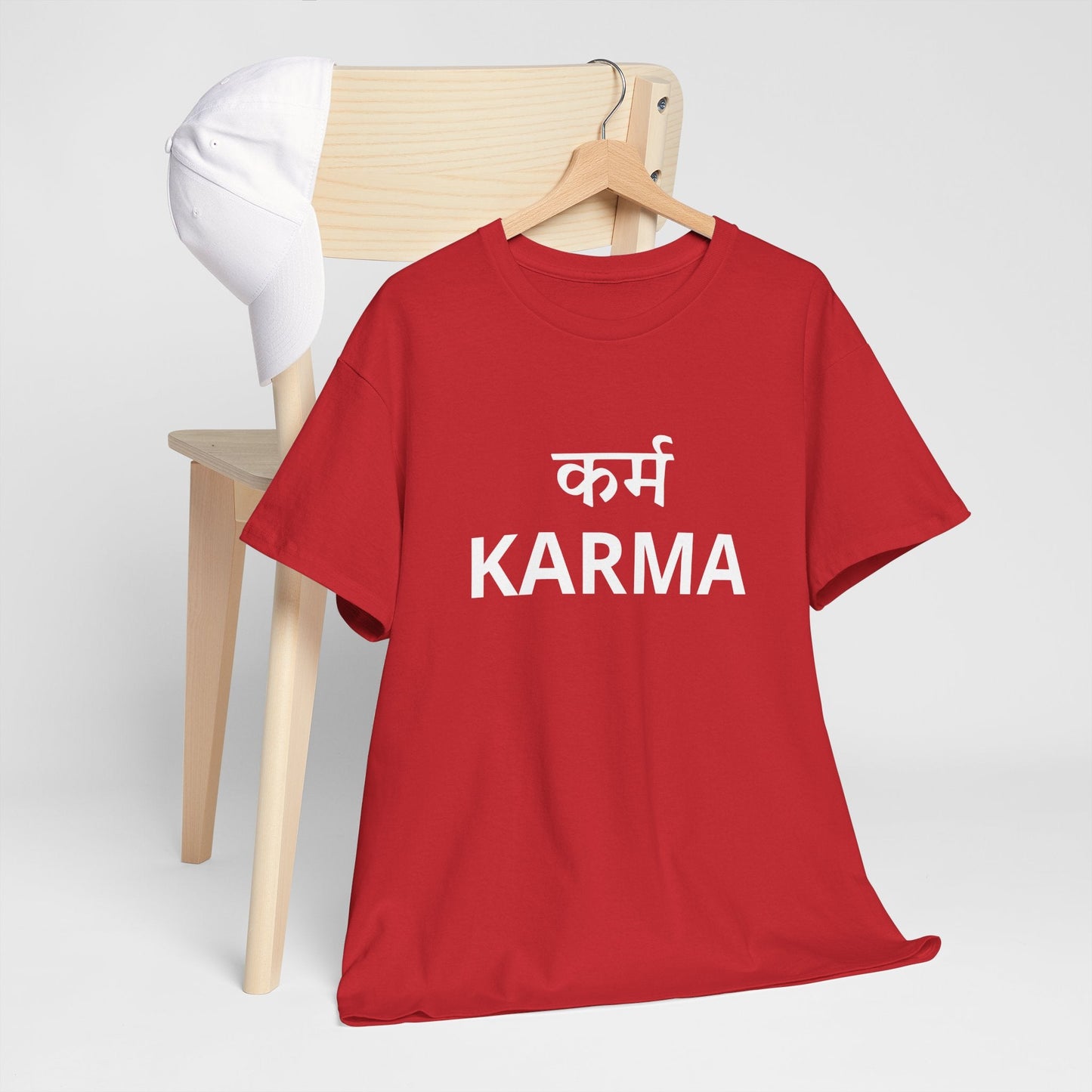 KARMA Bold Red Graphic T-Shirt – Sanskrit Typography Tee | House of Magnetic HOUSE OF MAGNETIC