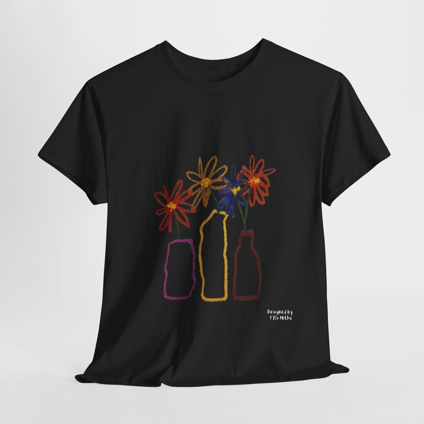 Color Bloom Bottles T-Shirt – Designed by 9-Year-Old Mithu | Kids Art Floral Tee by House of Magnetic HOUSE OF MAGNETIC