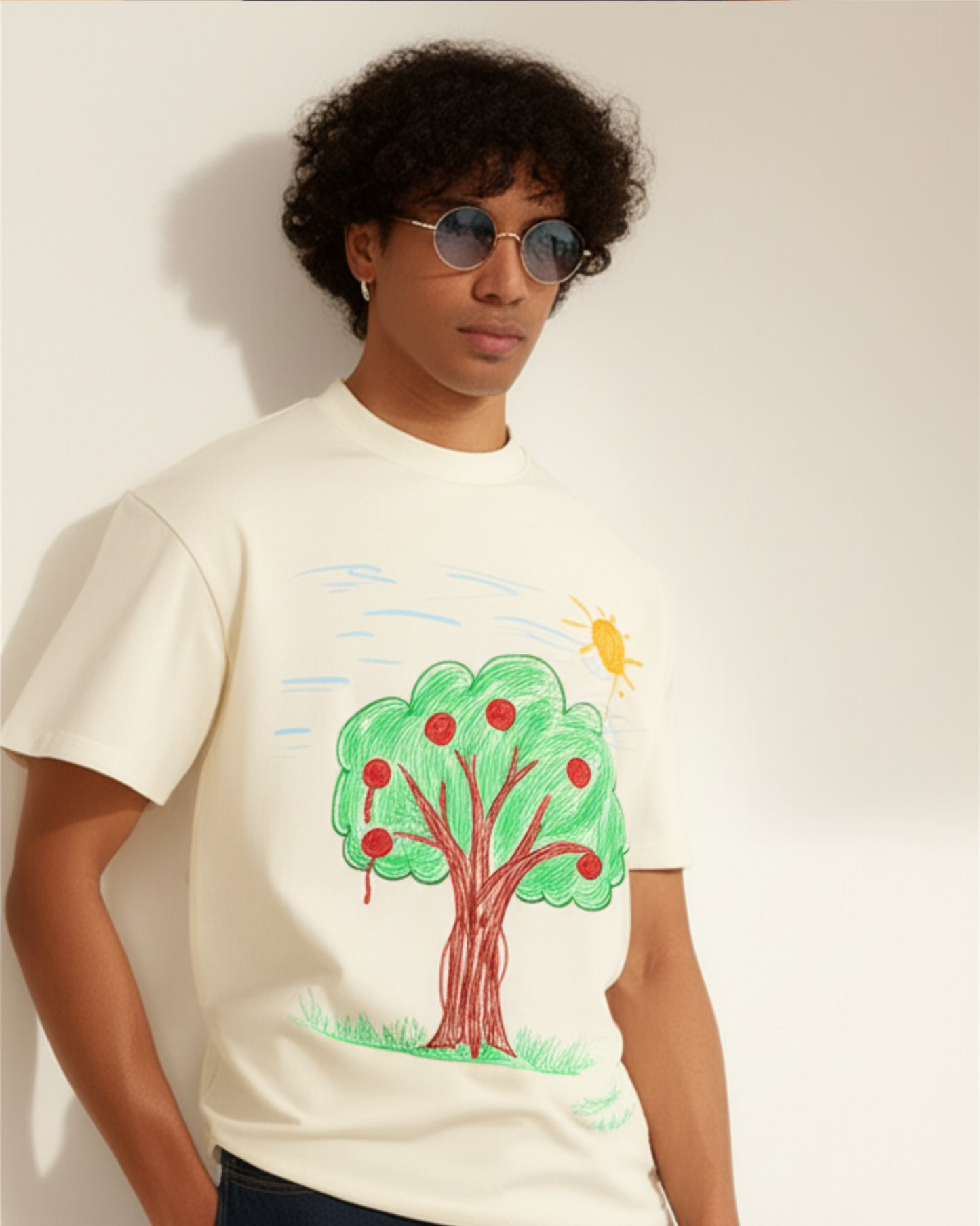 Off-White Oversized T-Shirt – Printed Drawing by 9-Year-Old Mithu | House of Magnetic HOUSE OF MAGNETIC