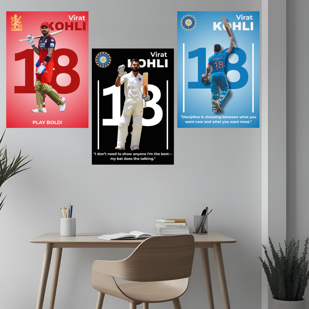 Virat Kohli Poster Combo – Set of 3 Houseofmagnetic