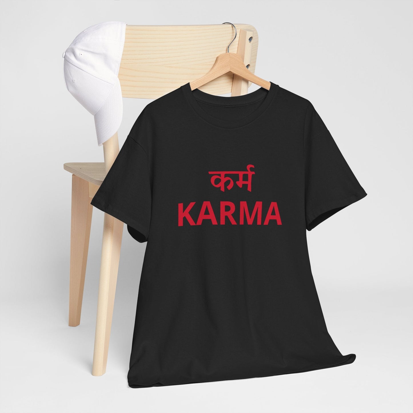 KARMA Bold Red Graphic T-Shirt – Sanskrit Typography Tee | House of Magnetic HOUSE OF MAGNETIC