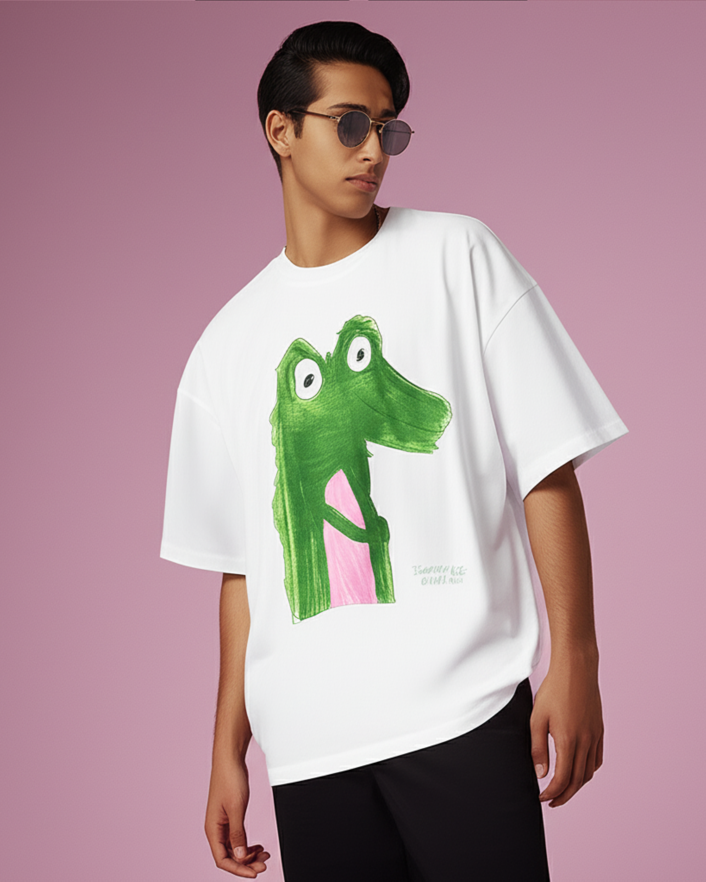 White Oversized T-Shirt – Crocodile Drawing by 9-Year-Old Vidhu | House of Magnetic HOUSE OF MAGNETIC