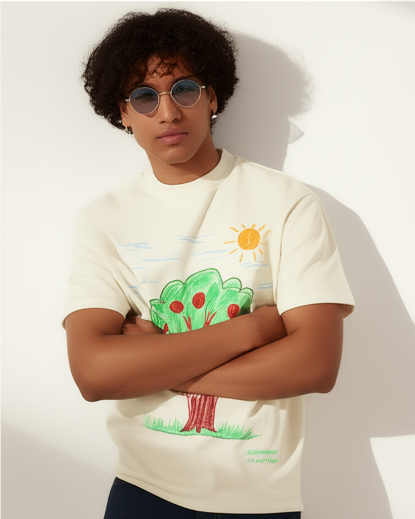 Off-White Oversized T-Shirt – Printed Drawing by 9-Year-Old Mithu | House of Magnetic HOUSE OF MAGNETIC