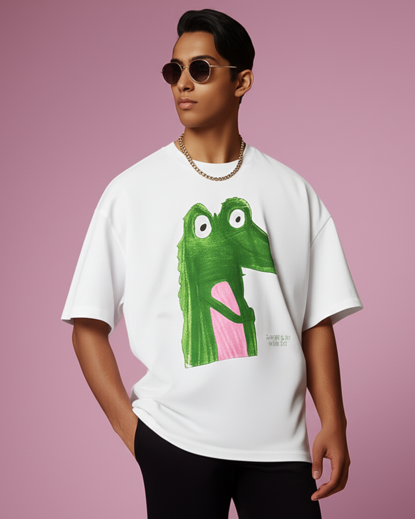 White Oversized T-Shirt – Crocodile Drawing by 9-Year-Old Vidhu | House of Magnetic HOUSE OF MAGNETIC