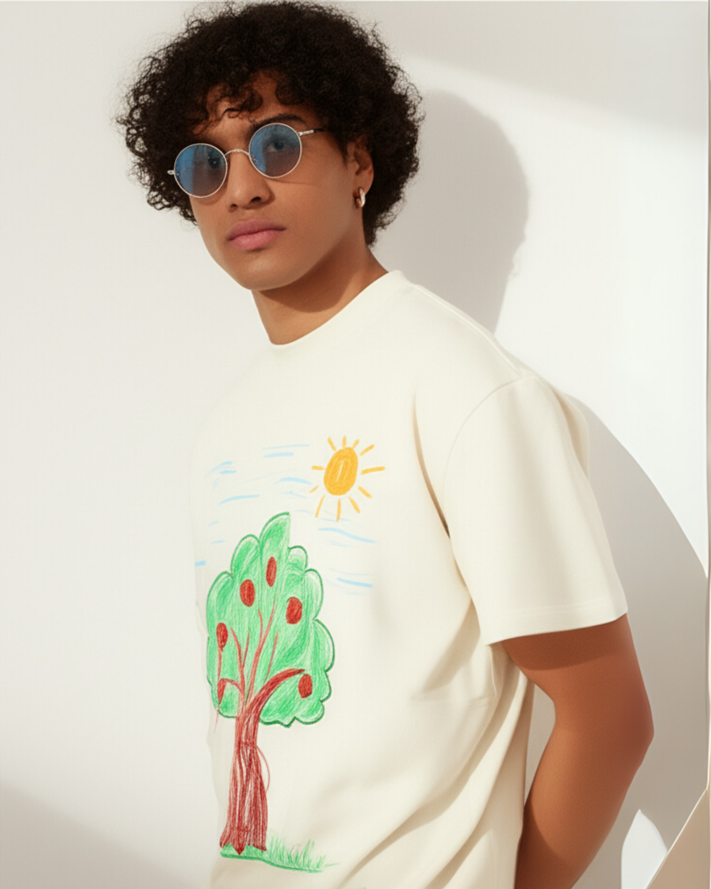 Off-White Oversized T-Shirt – Printed Drawing by 9-Year-Old Mithu | House of Magnetic HOUSE OF MAGNETIC