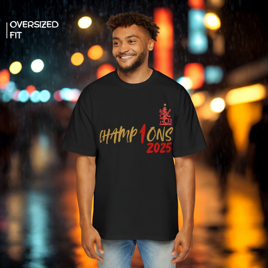 RCB Champions 2025 Oversized T-Shirt – Red, White & Black | Unisex S-XXL | Official IPL Fanwear Houseofmagnetic
