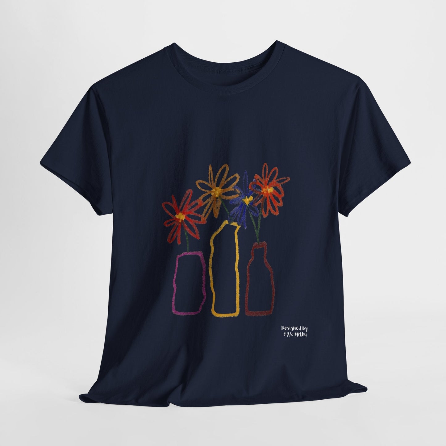 Color Bloom Bottles T-Shirt – Designed by 9-Year-Old Mithu | Kids Art Floral Tee by House of Magnetic HOUSE OF MAGNETIC