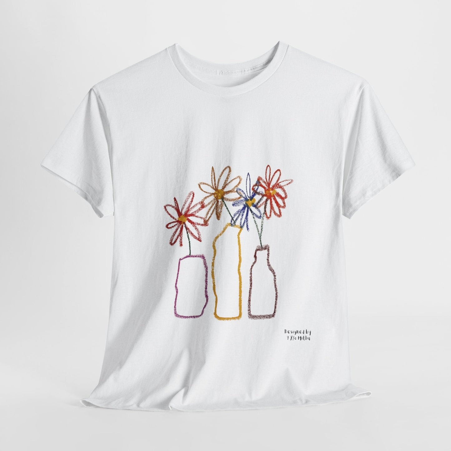 Color Bloom Bottles T-Shirt – Designed by 9-Year-Old Mithu | Kids Art Floral Tee by House of Magnetic HOUSE OF MAGNETIC