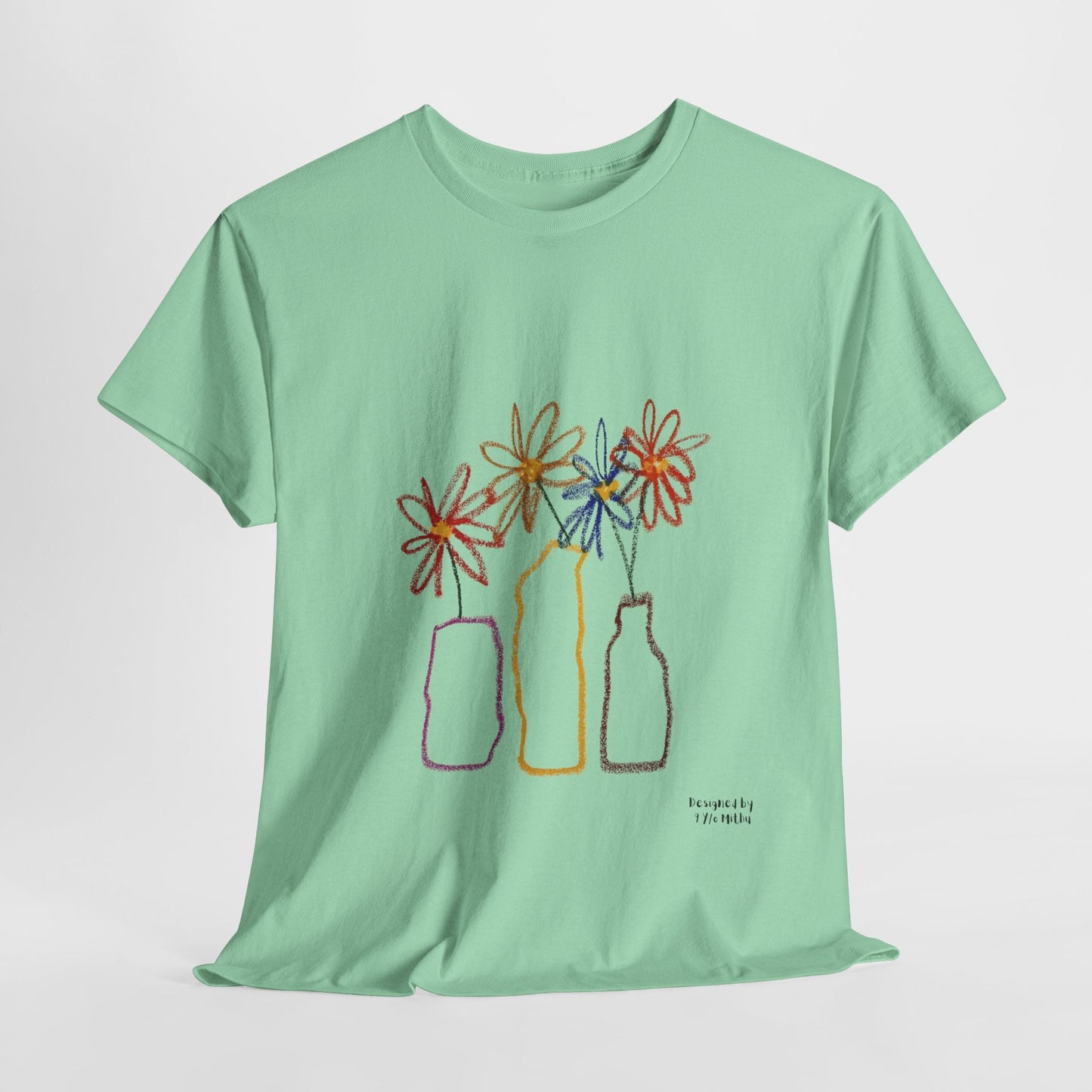 Color Bloom Bottles T-Shirt – Designed by 9-Year-Old Mithu | Kids Art Floral Tee by House of Magnetic HOUSE OF MAGNETIC
