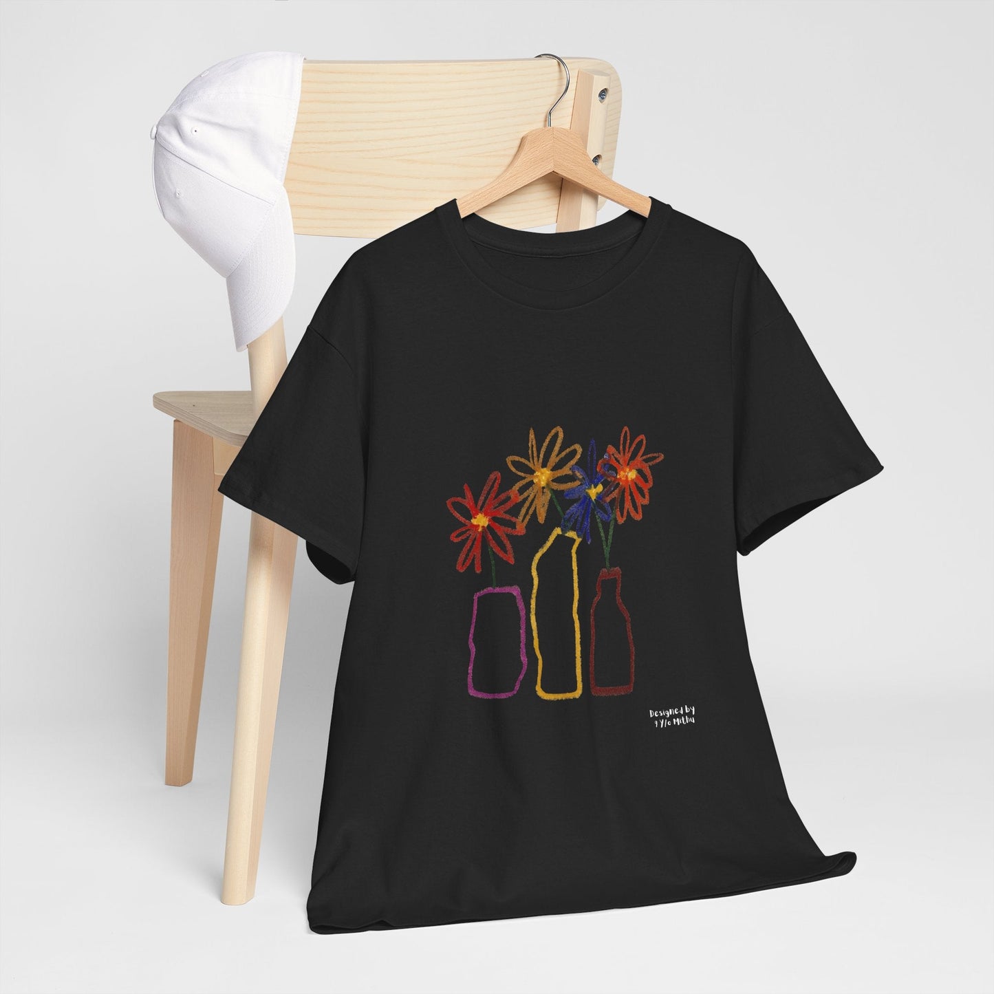 Color Bloom Bottles T-Shirt – Designed by 9-Year-Old Mithu | Kids Art Floral Tee by House of Magnetic HOUSE OF MAGNETIC