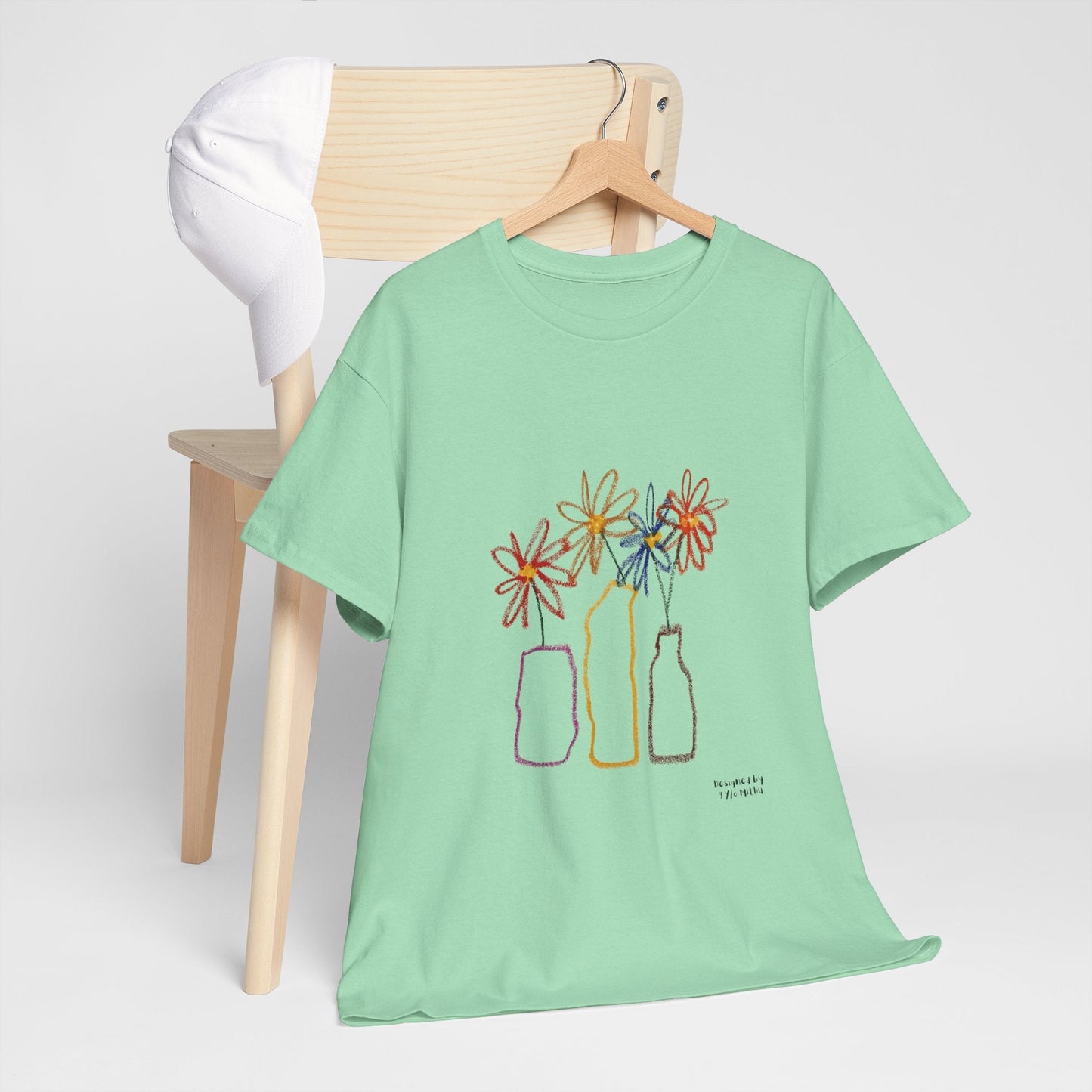 Color Bloom Bottles T-Shirt – Designed by 9-Year-Old Mithu | Kids Art Floral Tee by House of Magnetic HOUSE OF MAGNETIC