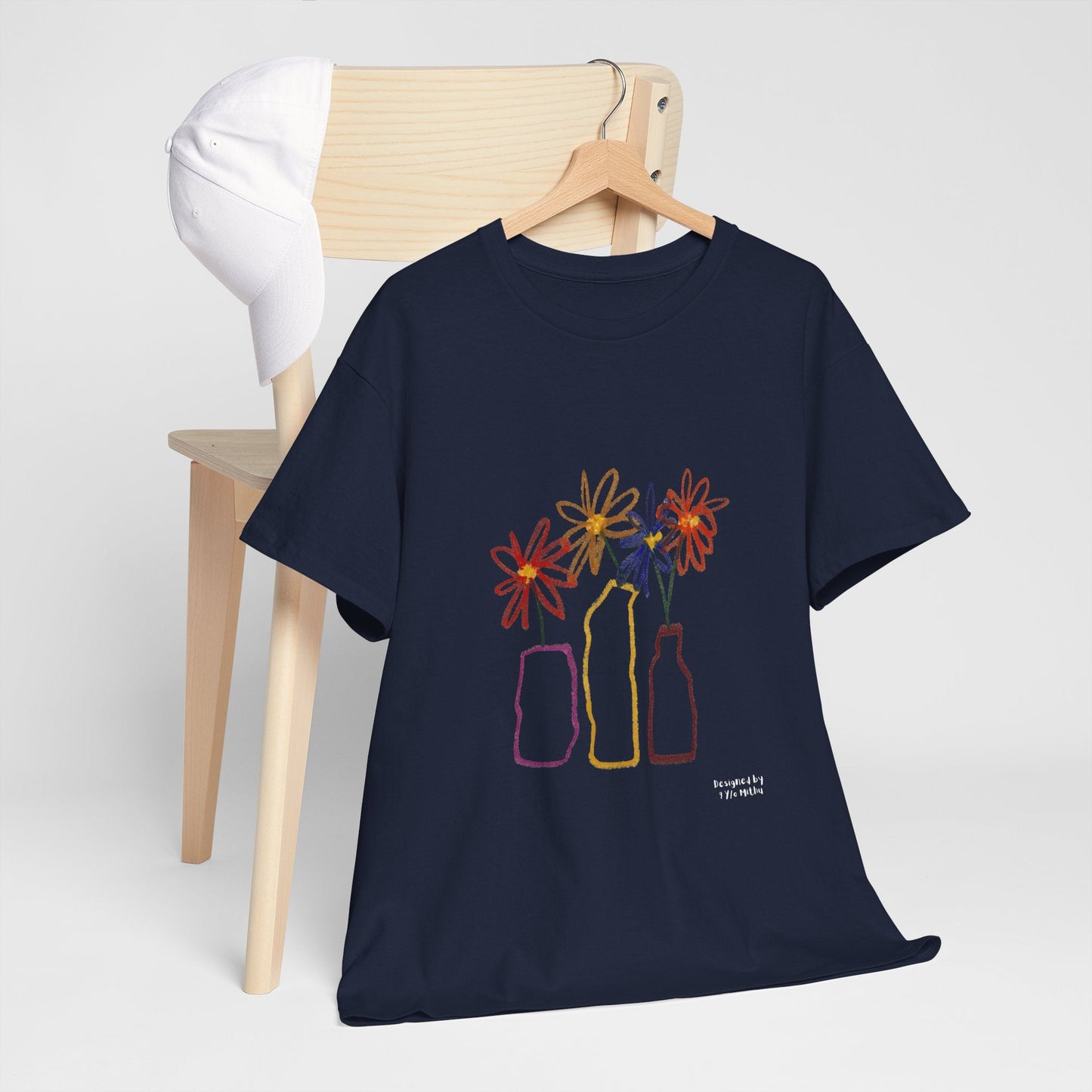 Color Bloom Bottles T-Shirt – Designed by 9-Year-Old Mithu | Kids Art Floral Tee by House of Magnetic HOUSE OF MAGNETIC