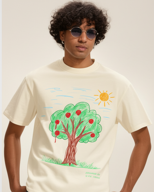 Off-White Oversized T-Shirt – Printed Drawing by 9-Year-Old Mithu | House of Magnetic HOUSE OF MAGNETIC