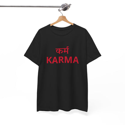 KARMA Bold Red Graphic T-Shirt – Sanskrit Typography Tee | House of Magnetic HOUSE OF MAGNETIC