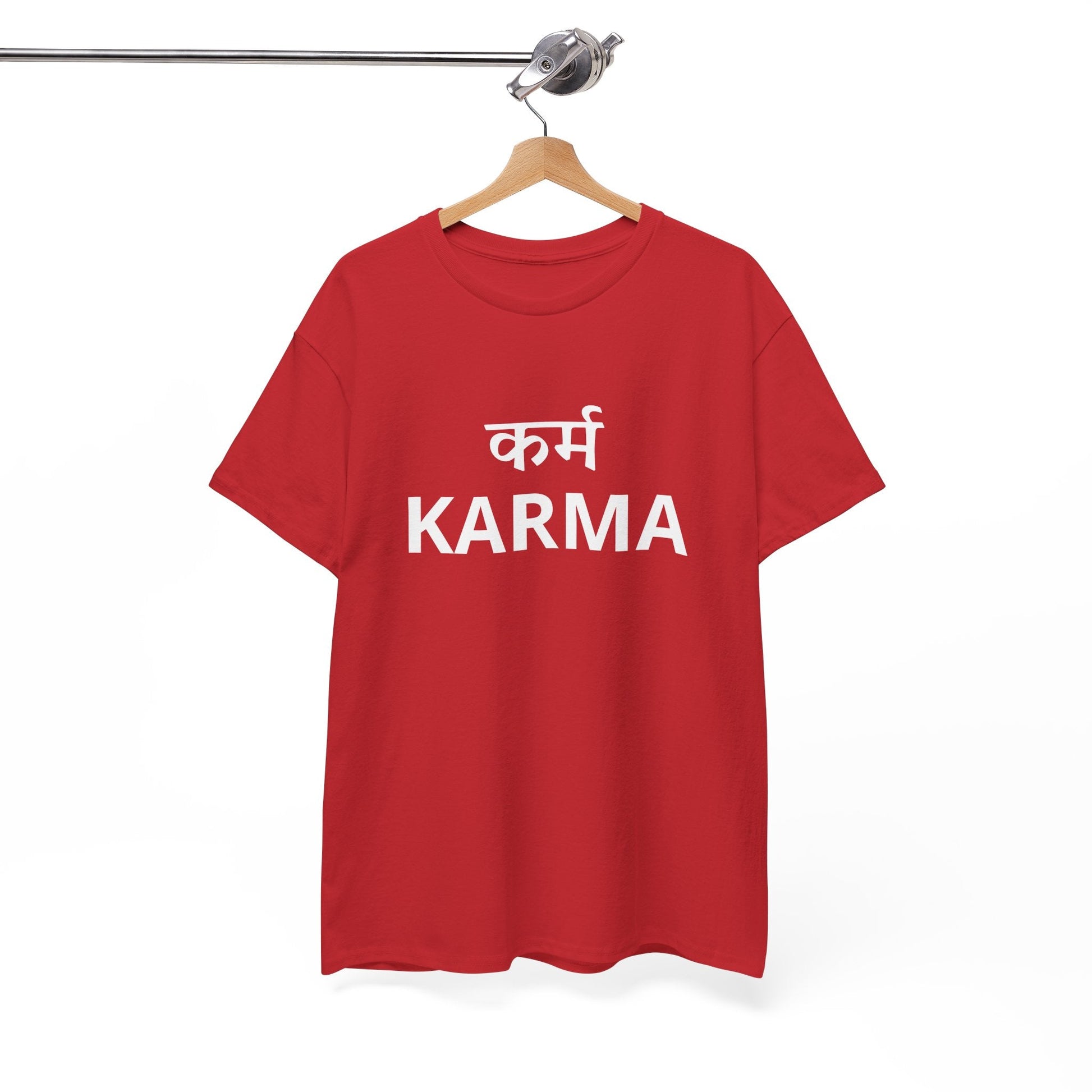 KARMA Bold Red Graphic T-Shirt – Sanskrit Typography Tee | House of Magnetic HOUSE OF MAGNETIC