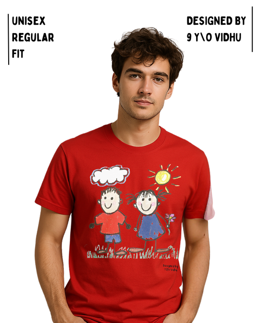 Happy Together T-Shirt – Designed by 9-Year-Old Vidhu | Friendship Kids Art Tee by House of Magnetic HOUSE OF MAGNETIC