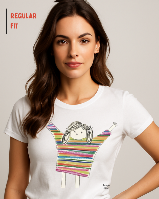 Kids Art Graphic T-Shirt – “Rainbow Joy” by 7-Year-Old Artist | Regular Fit Cotton Tee by House of Magnetic HOUSE OF MAGNETIC