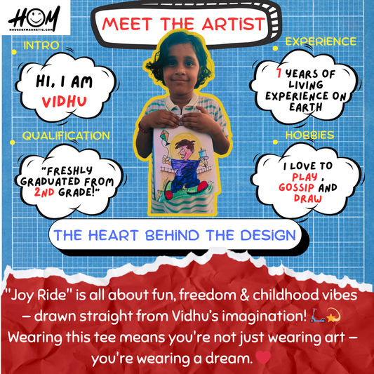 Joy Ride Graphic T-Shirt – Designed by 8-Year-Old Piku | Kids Art Regular Fit Tee by House of Magnetic HOUSE OF MAGNETIC
