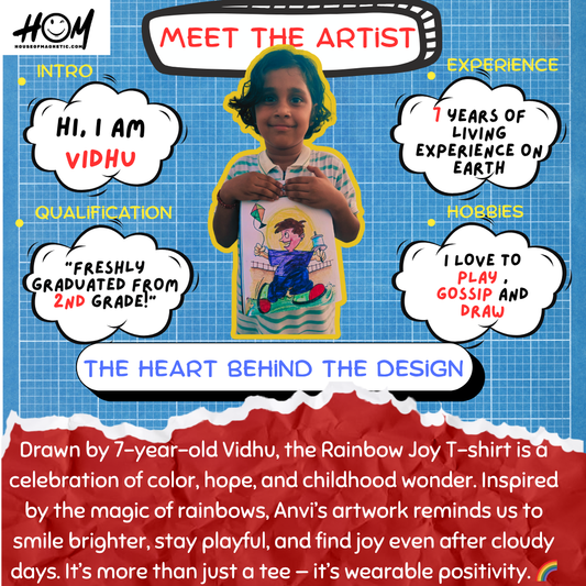 Kids Art Graphic T-Shirt – “Rainbow Joy” by 8-Year-Old Artist | Regular Fit Cotton Tee by House of Magnetic HOUSE OF MAGNETIC