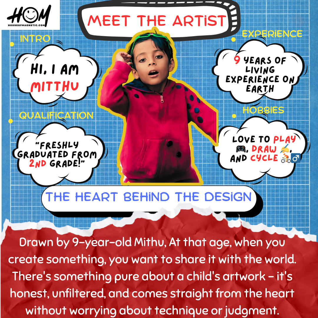 Off-White Oversized T-Shirt – Printed Drawing by 9-Year-Old Mithu | House of Magnetic HOUSE OF MAGNETIC