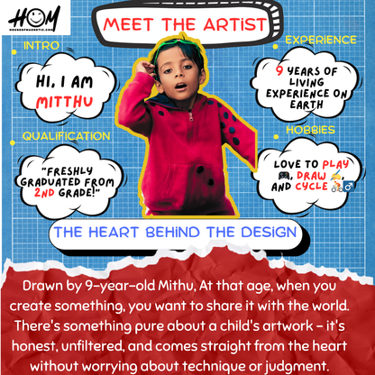 Off-White Oversized T-Shirt – Printed Drawing by 9-Year-Old Mithu | House of Magnetic HOUSE OF MAGNETIC