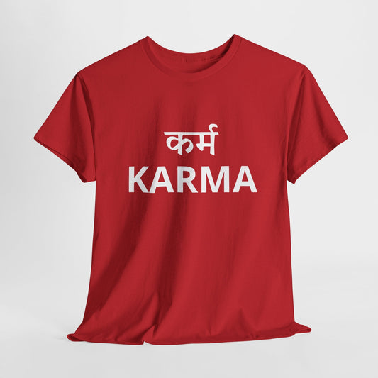 KARMA Bold Red Graphic T-Shirt – Sanskrit Typography Tee | House of Magnetic HOUSE OF MAGNETIC