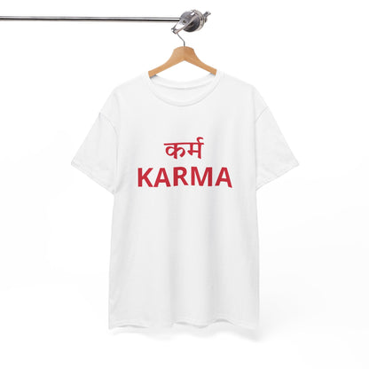 KARMA Bold Red Graphic T-Shirt – Sanskrit Typography Tee | House of Magnetic HOUSE OF MAGNETIC